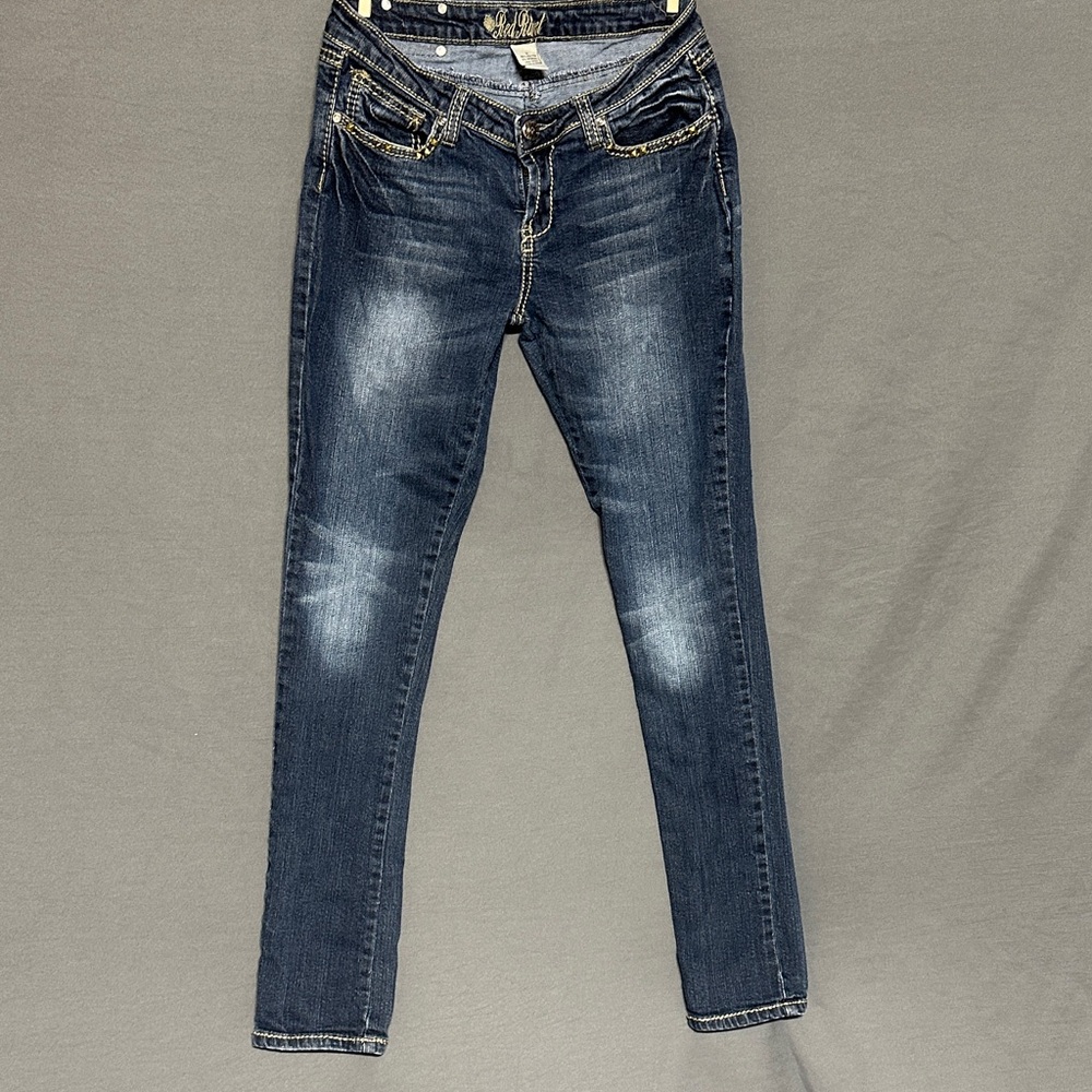 Red Rivet Dark Blue Skinny Jeans